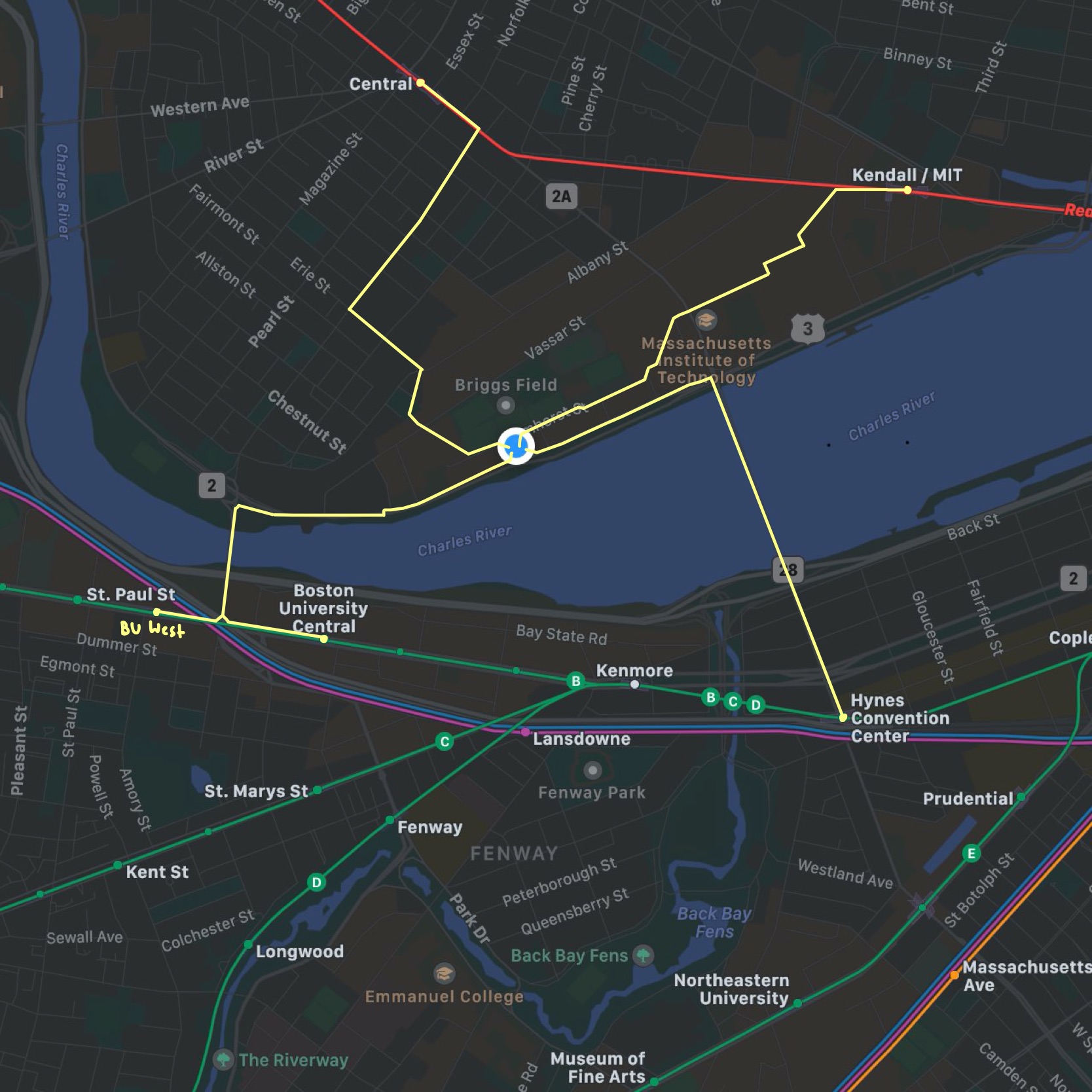 Shortest paths from MacGregor to the five closest T stations